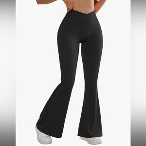 Crossover Waist Band High Waist Black Boot Cut Flare Legging Yoga Pants